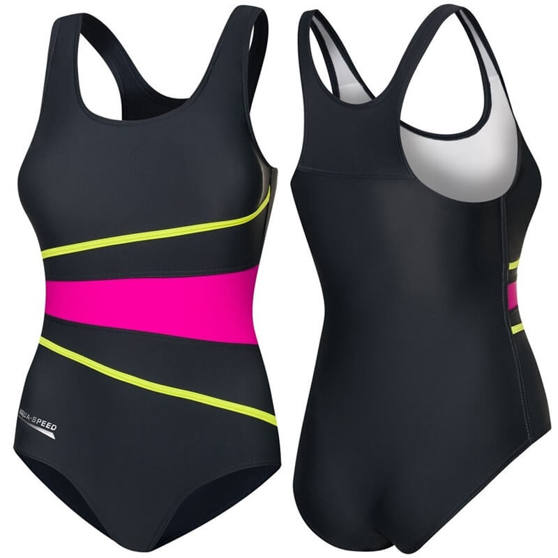 AQUA SPEED Stella Grey/Pink/Lime Green sieviešu peldkostīms
