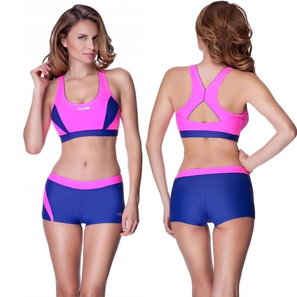 AQUA SPEED Fiona Two Piece Neon Pink/Royal Blue sieviešu peldkostīms