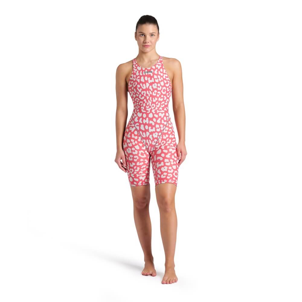 ARENA Powerskin ST Next Leopard Skin Geranium Open Back LE sieviešu peldkostīms