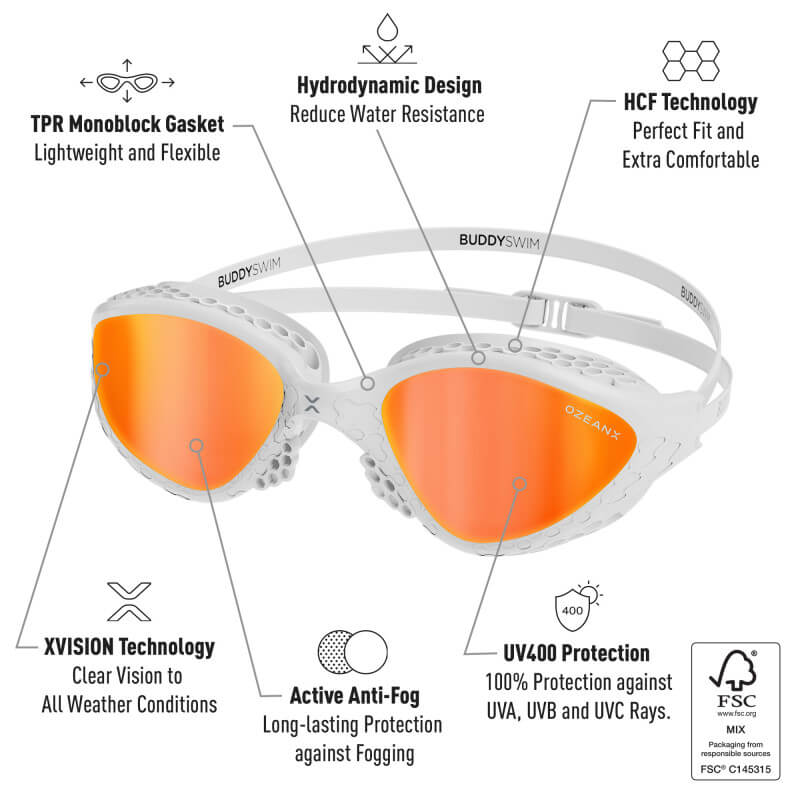 BUDDYSWIM OzeanX Mirror White/Orange peldbrilles