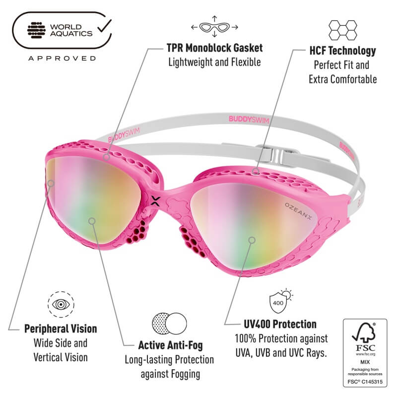 BUDDYSWIM OzeanX Mirror Pink/White/Iridium peldbrilles