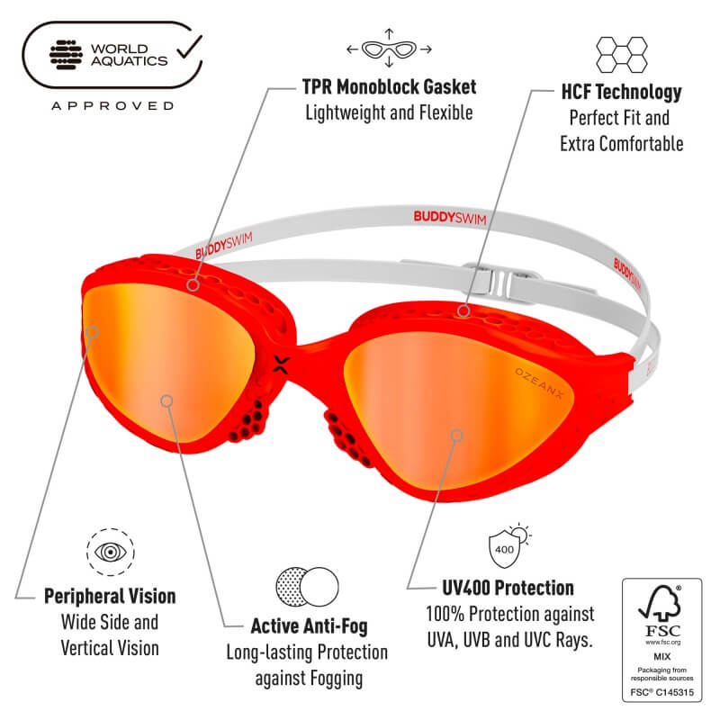 BUDDYSWIM OzeanX Mirror Red-White/Orange peldbrilles