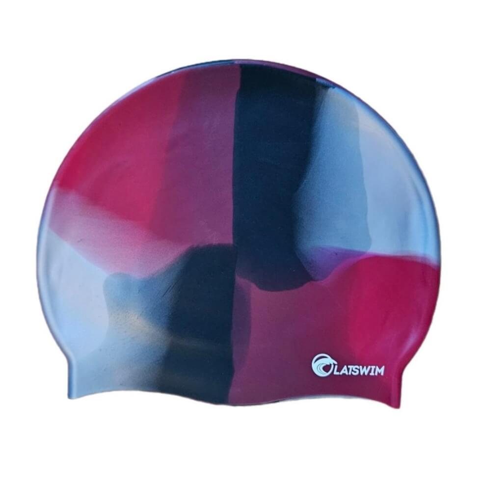 LATSWIM Multicolor Red/Silver/Black silikona peldcepure