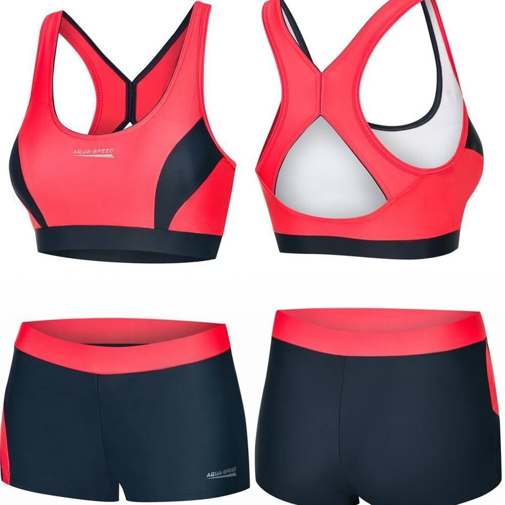 AQUA SPEED Fiona Two Piece Coral/Grey sieviešu peldkostīms